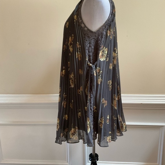 Free People Sleeveless Pleated Tent Dress Mocha Combo Size Small - Picture 3 of 9